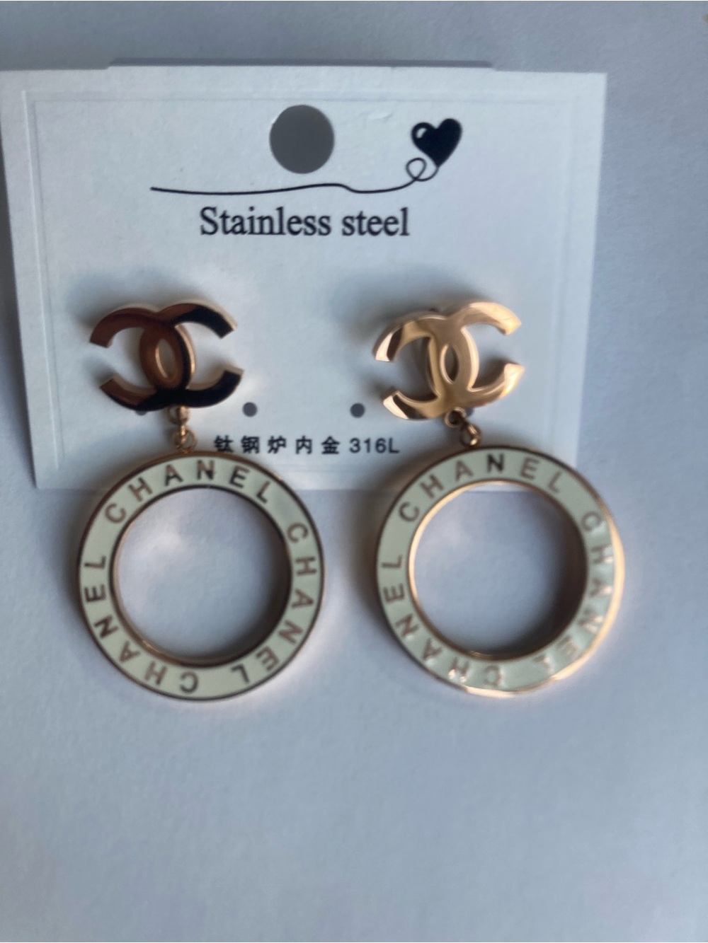 Fashion Jewelry Gold-Tone Double Drop Earrings with White Rings